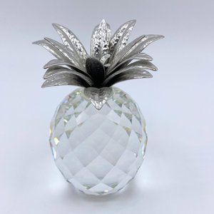 Swarovski Figurine: 010081 Large Rhodium Pineapple - Hammered Leaves 4"